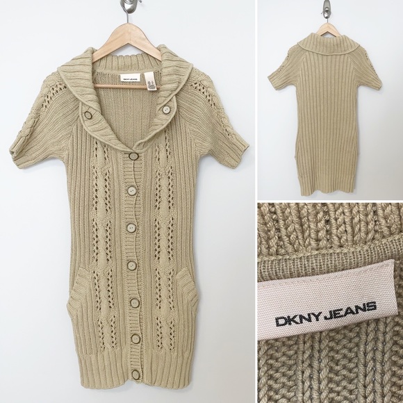 🛍HOST PICK 🛍- DKNY Beige Knit Tunic Button Down Sweater - SZ SM - Picture 1 of 6